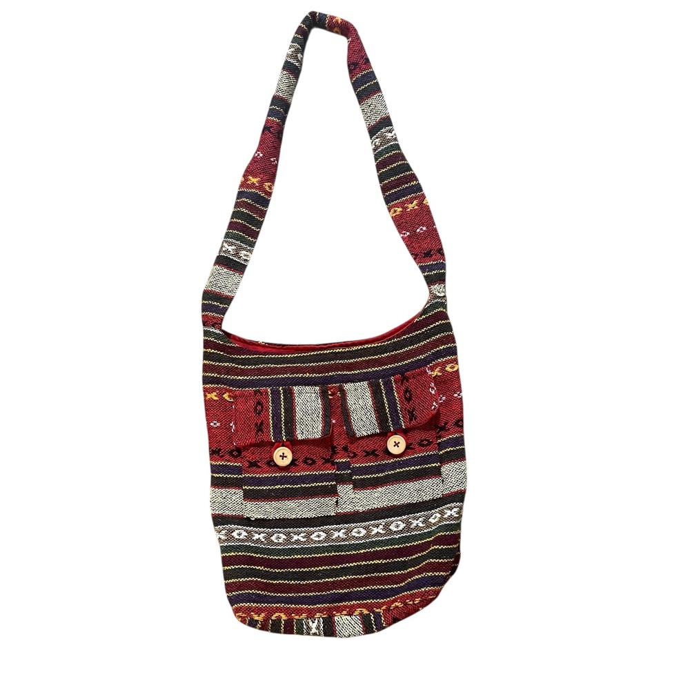 Woven Boho Crossbody Bag Red Southwestern Geometric Hobo Shoulder Purse Festival